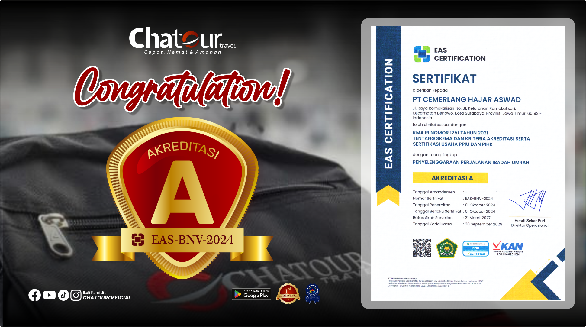 CHATOUR Travel Raih Prestasi Akreditasi A