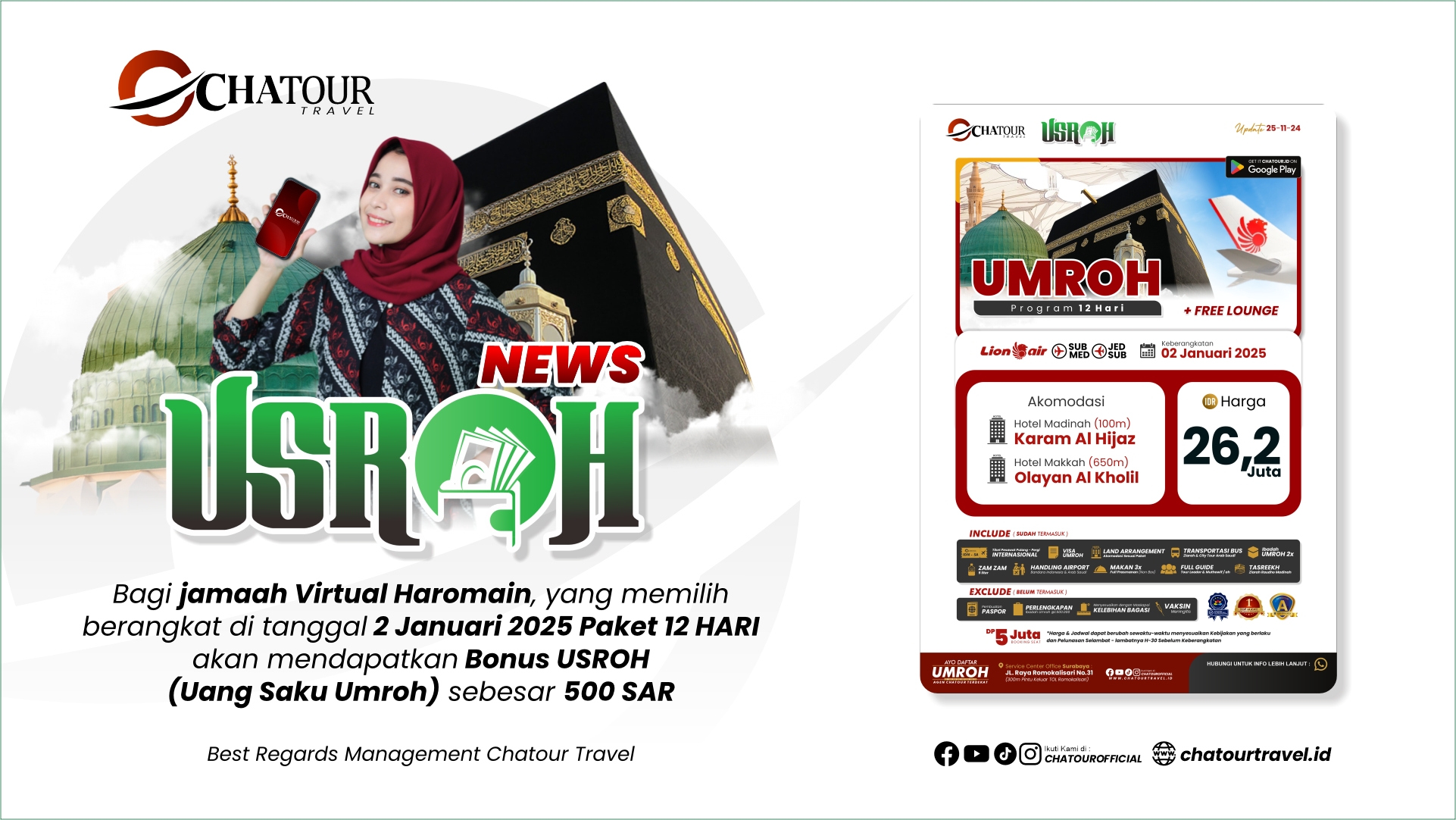 Uang Saku Umroh 2 Januari 2025 Paket 12 Hari