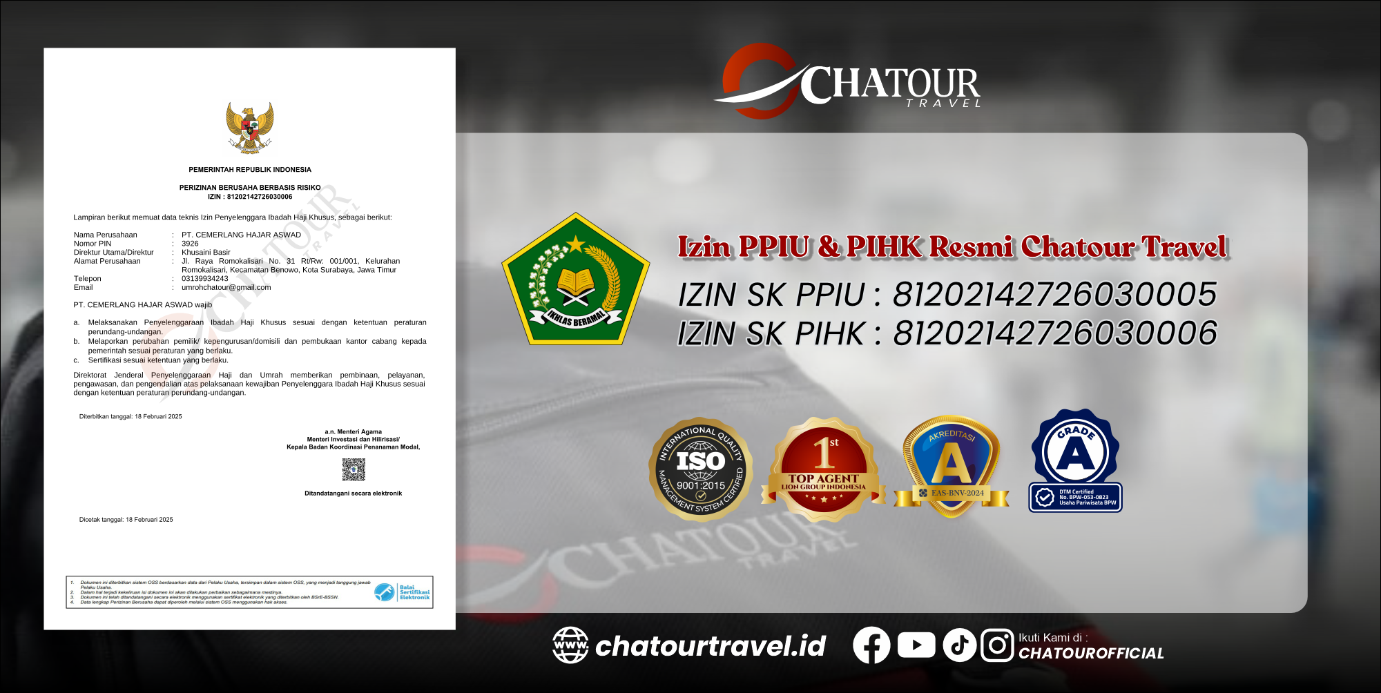 Izin PPIU & PIHK Resmi Chatour Travel